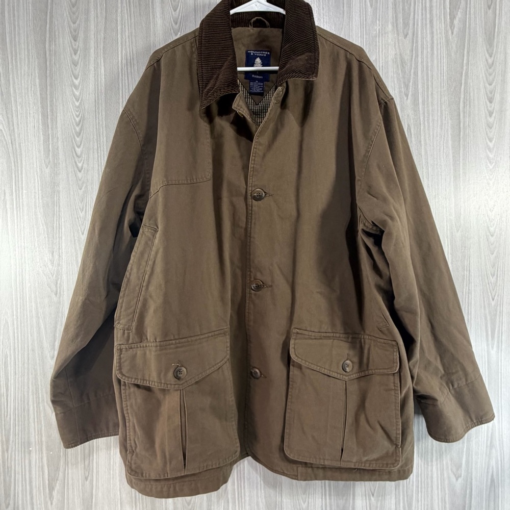 Roundtree & Yorke Brown Barn Jacket Corduroy Collar Plaid Lined Coat Sz XL Men’s